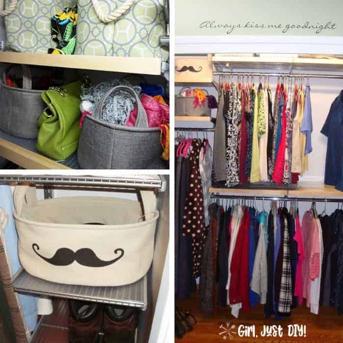 Collage with images of after pics of closet makeover.