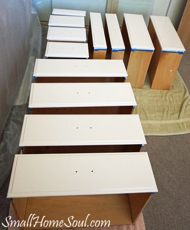 Dresser drawers lined up to dry on towels.