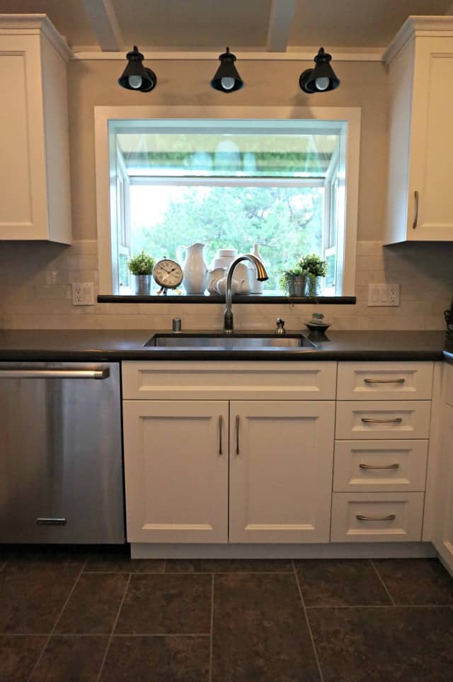 Kitchen Renovation completed showing new kitchen sink and garden window.