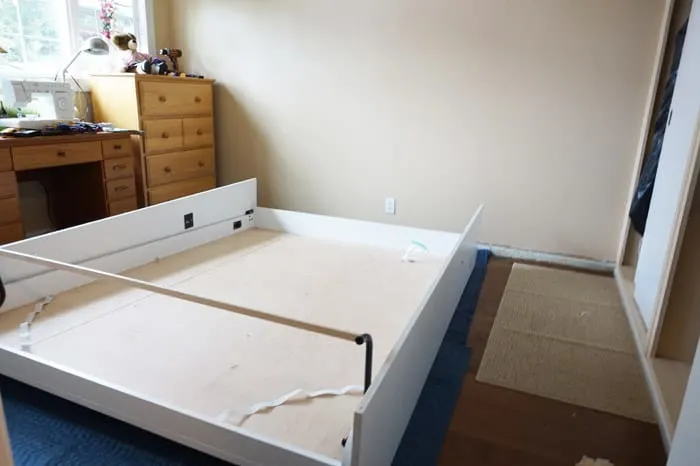 Platform of DIY Murphy Bed on floor in bedroom