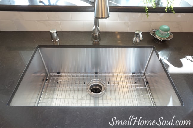 Huge and deep stainless steel kitchen sink.