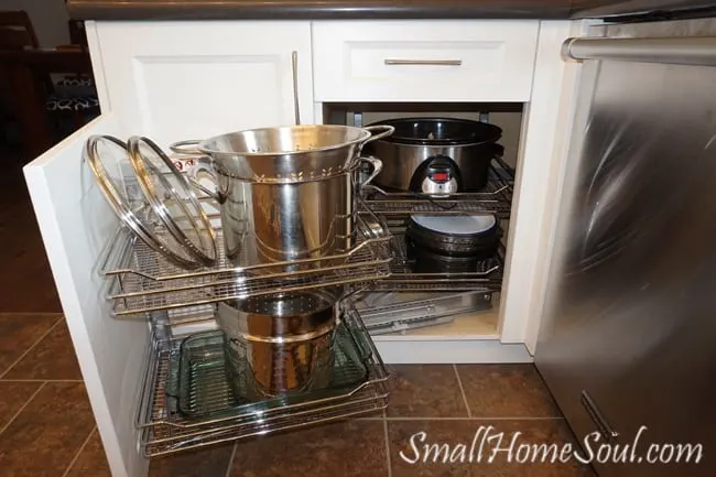 Magic corner filled with pots, pans and cookware.