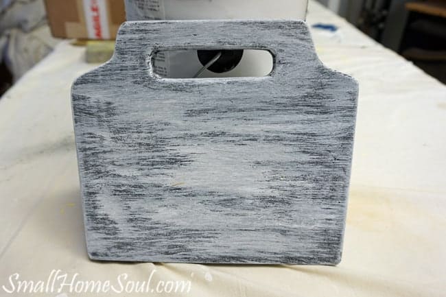 Layering paint on for mason jar utensil caddy.