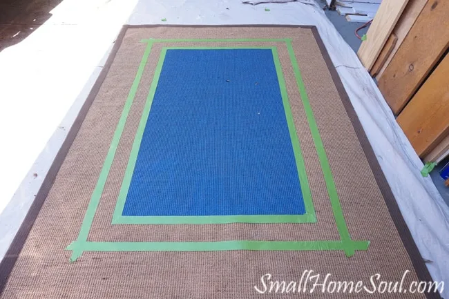 Adding another taped border to the seagrass rug.