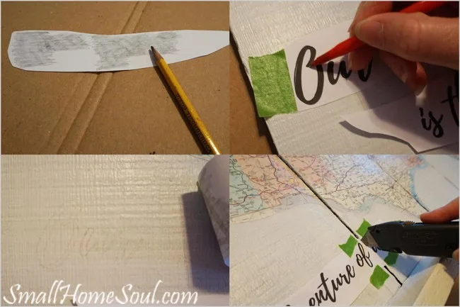 Make a personalized DIY Map Art project like this one with a map, a quote, and a few supplies with my easy to follow tutorial. This map is special since it maps out one of the journeys in our married life….www.smallhomesoul.com