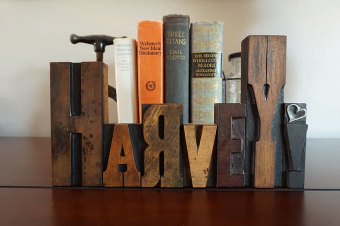 I love these vintage letterpress blocks made into this personalized sign to display in your house. Brilliant!