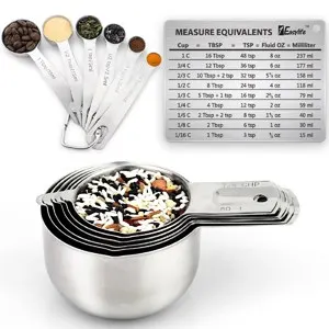 Metal measuring spoons and cup set.