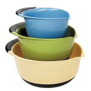 Nesting mixing bowl set in blue, green, yellow
