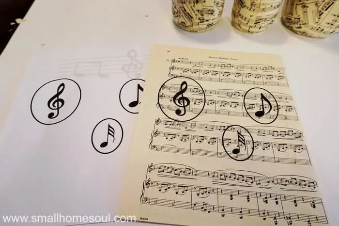 Printed music notes in circle on sheet music.