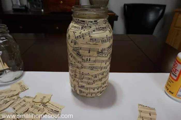 One sheet music mason jar vase completed.