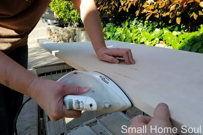 Iron on Edging for a smooth edge on your DIY L Shaped Desk.