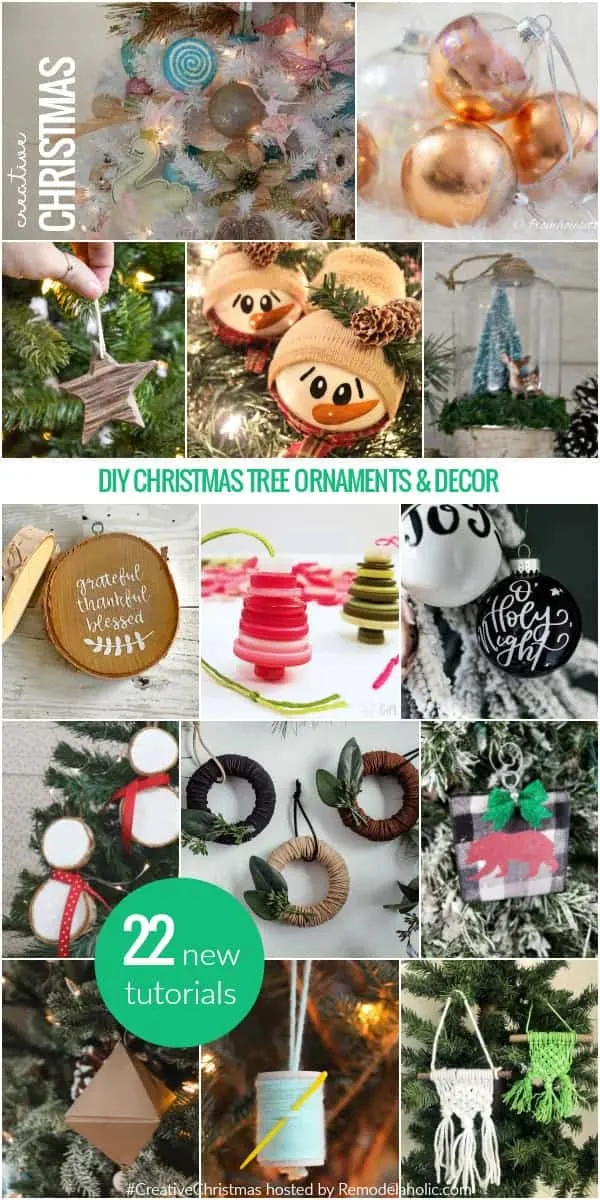Collage of christmas projects with button christmas ornaments
