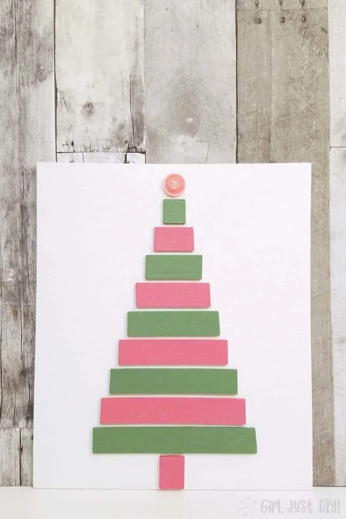 Completed pink and green christmas tree craft
