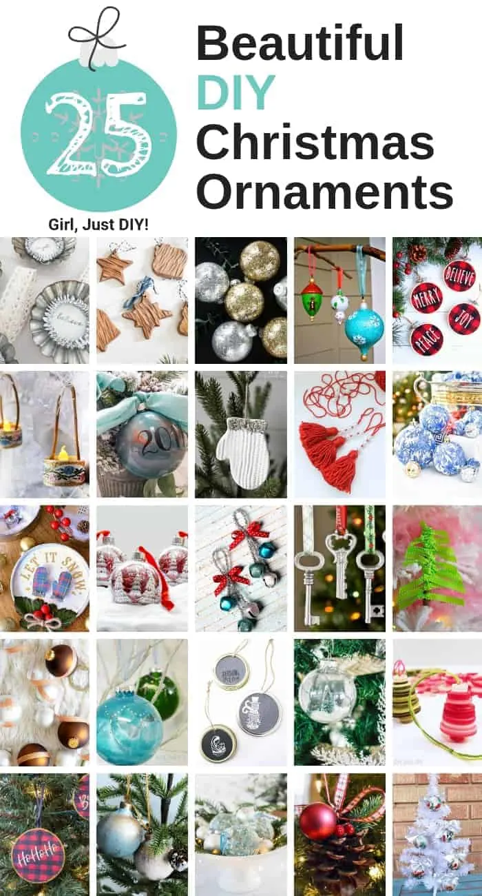Full 25 ornament DIY Christmas Ornament collage for pinterest.