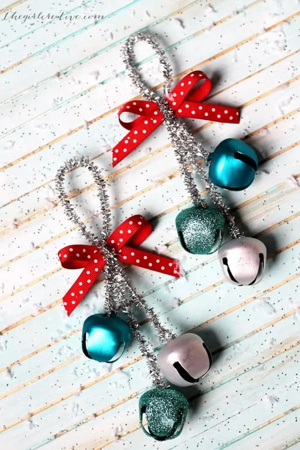 Silver Pipe cleaner DIY Christmas Ornaments with bells.