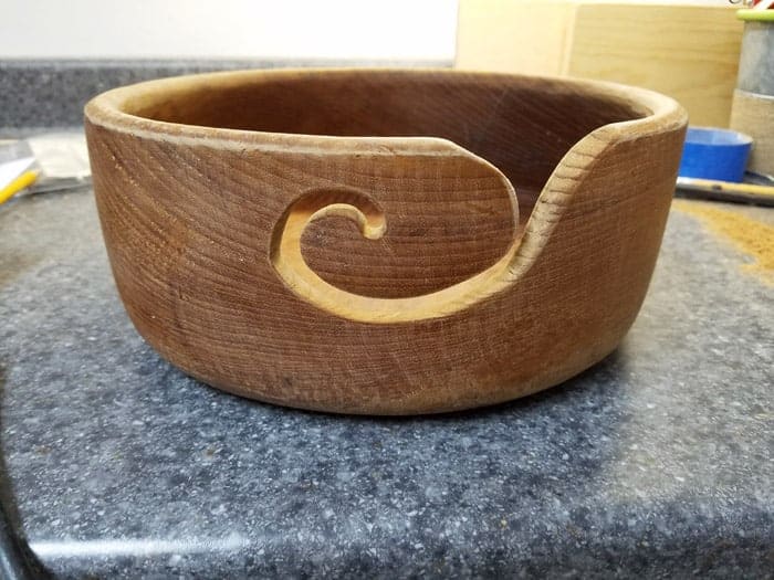 Sanded swoop and wood diy yarn bowl ready for stain.