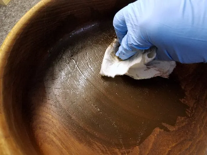 Staining inside of diy yarn bowl.