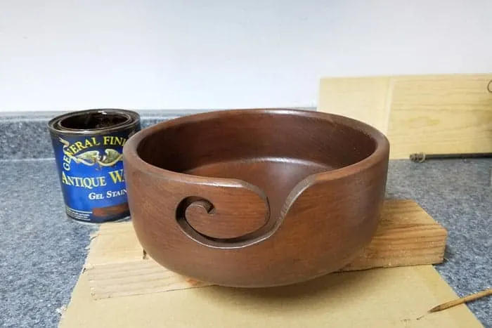 Stained diy yarn bowl.