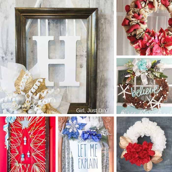 Collage of sparkly Christmas wreaths.
