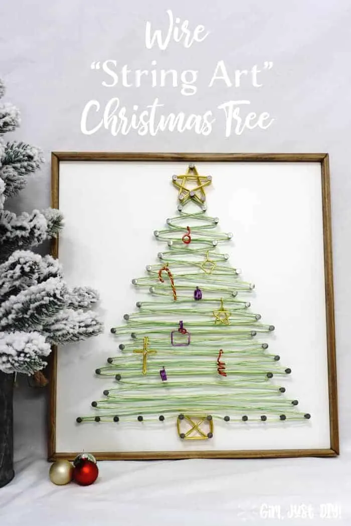 Finished string art christmas tree image for pinterest.