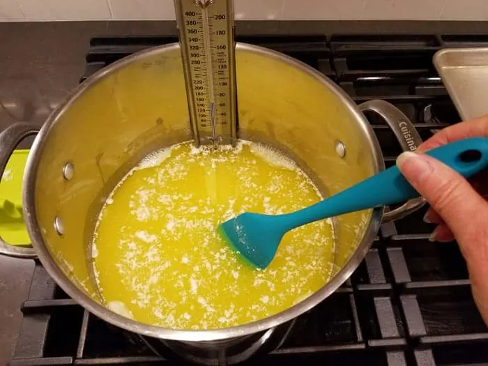 Ingredients for Homemade English Toffee melting in pot.