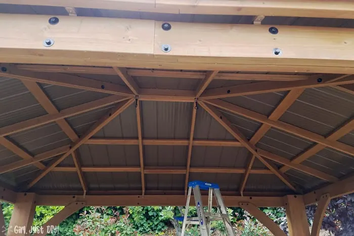 Underside of diy patio gazebo roof assembled.