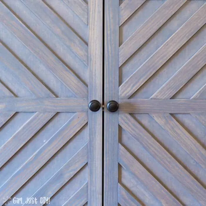 closeup of chevron storage cabinet door fronts.