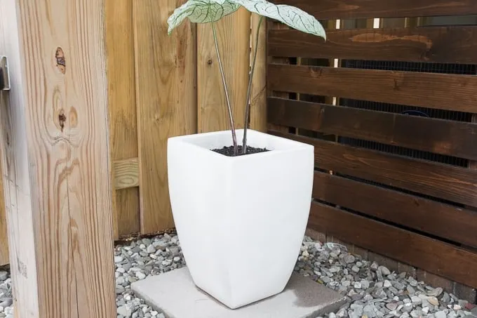 White flower pot on pedestal for outdoor diy projects.