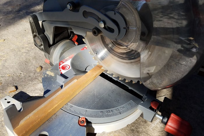 Cutting square dowels with miter saw.