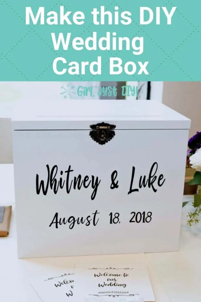 DIY wedding card box on reception gift table