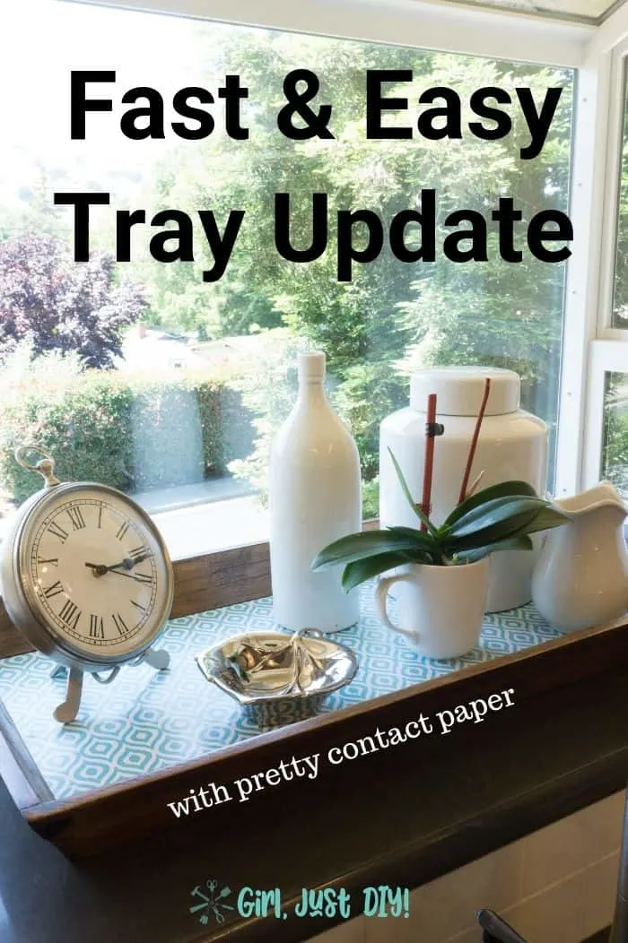 Pin image for fast wooden tray update in window with text.