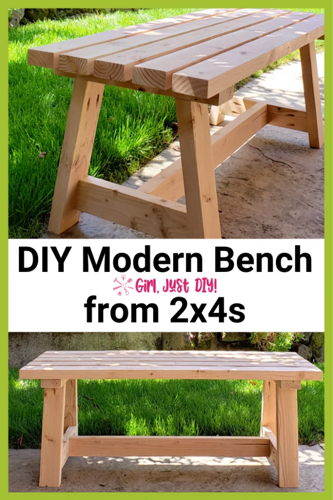 Collage image of DIY Modern 2x4 Bench