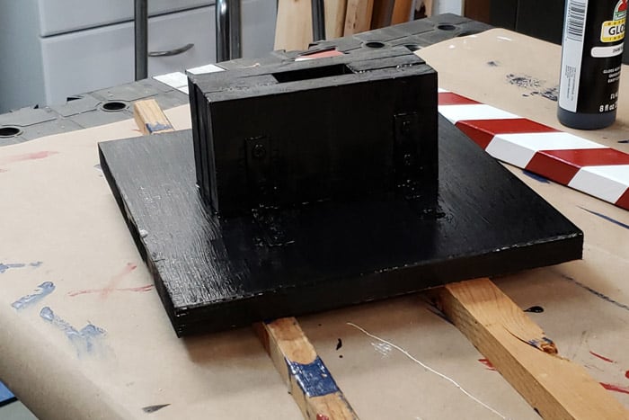 Completed stand for santa stop here sign painted black. Ultimately it was repainted white.