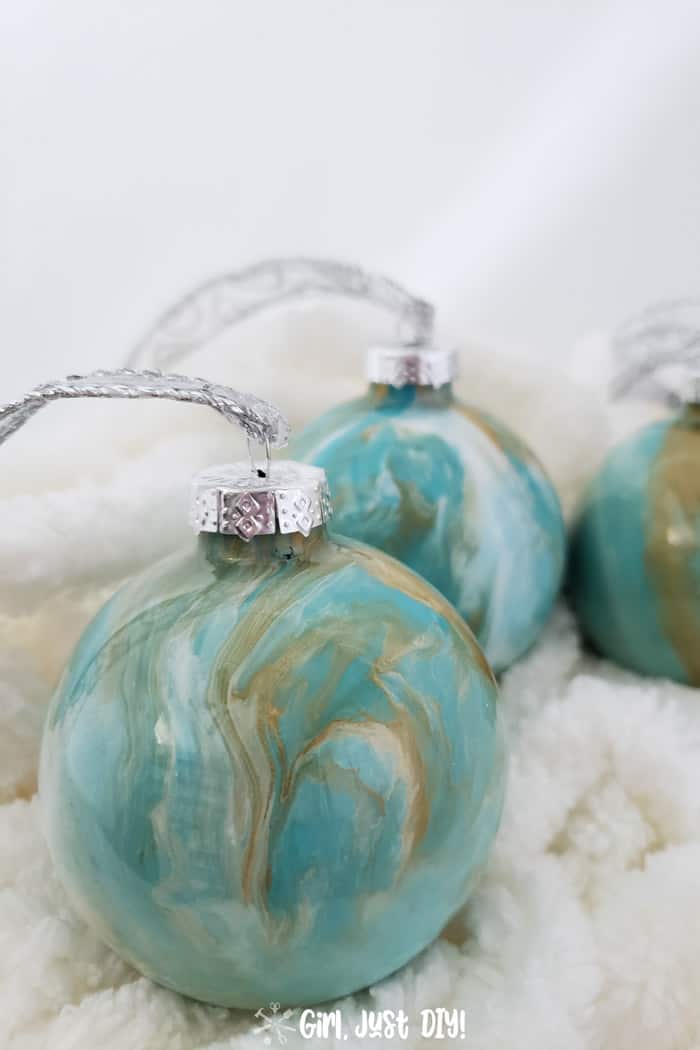 DIY Paint Pour Christmas Ornaments Girl, Just DIY!