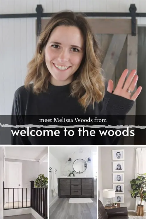 Welcome to the Woods blogger collage image of projects and her profile picture.