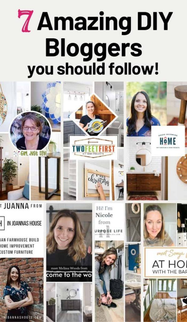 Tall Pinterest collage showcasing 7 bloggers to follow for DIY inspiration.