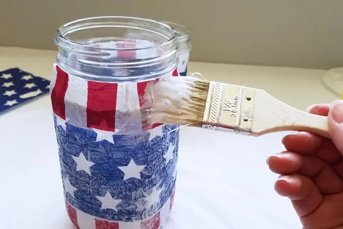 Adding napkin border to the top of the mason jar