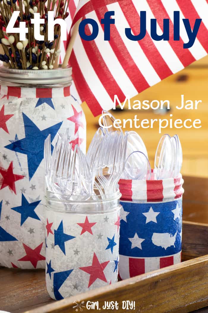 Closeup of patriotic mason jars in a 9