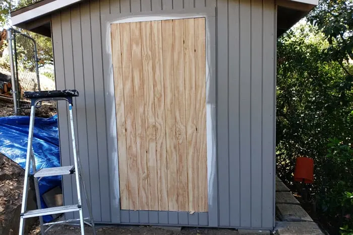 dry fitting the shed door slab.