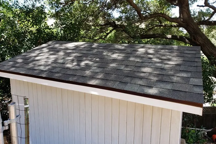 Gray roofing added after completing build from the 8x10 shed plans.