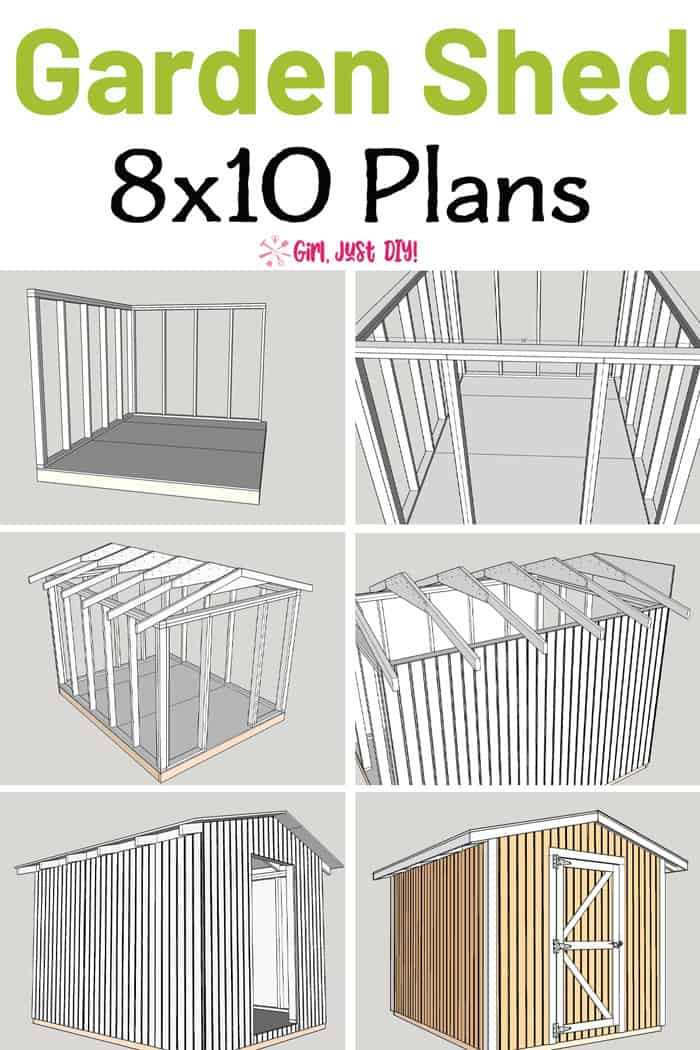 Steps for 8x10 Shed plans in a Pinterest Collage