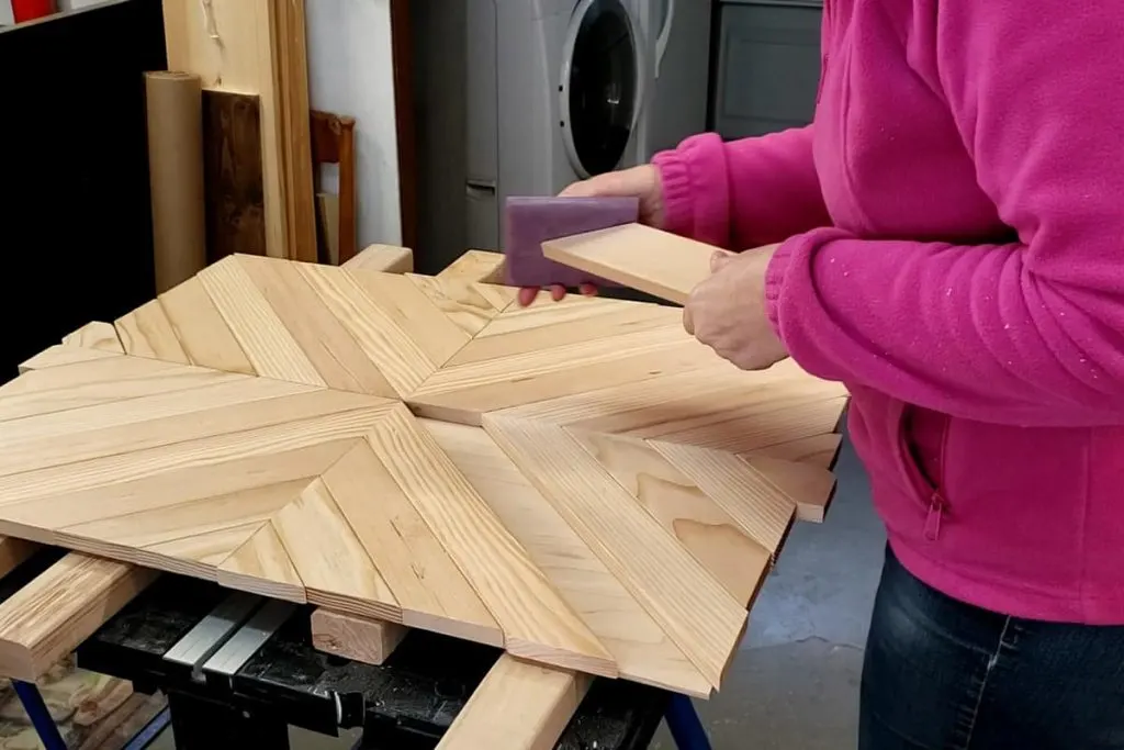 Sanding ends of boards for mug rack.