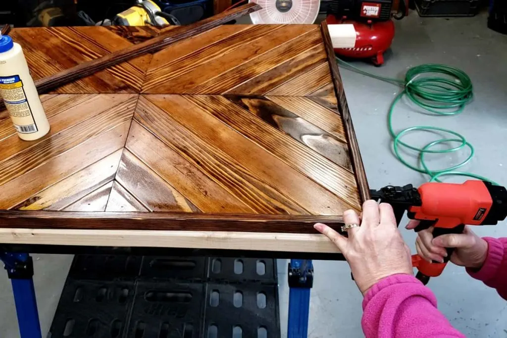 Nailing the coffee mug rack frame in place