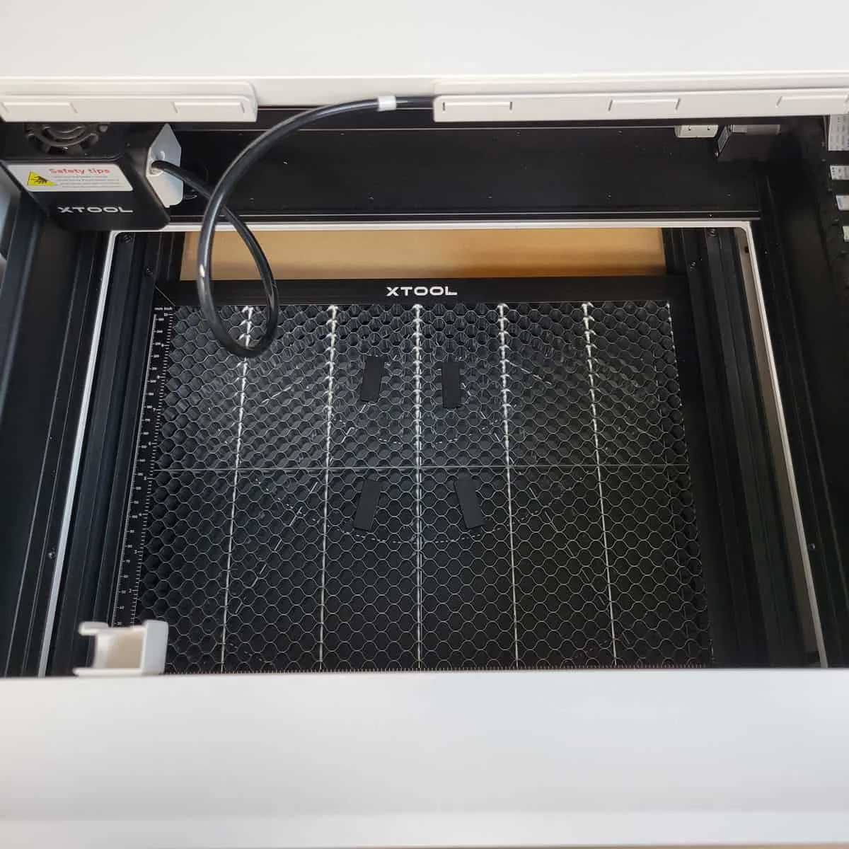 inside xTool M1 laser with honeycomb panel
