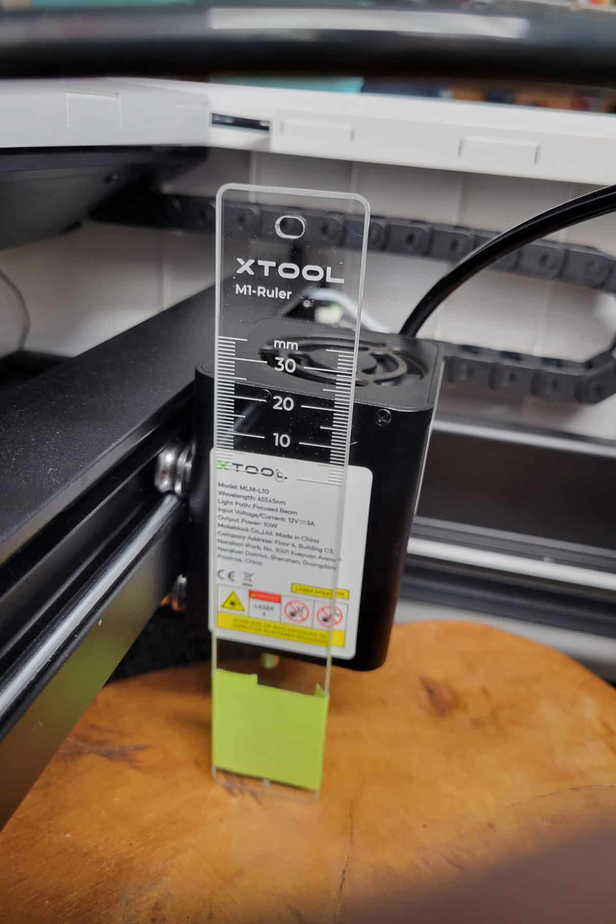 Measuring inside the xTool M1 laser to get distance from laser head.