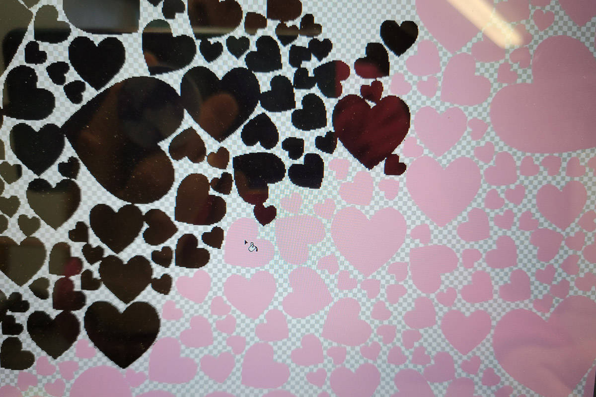 closeup of black and pink hearts